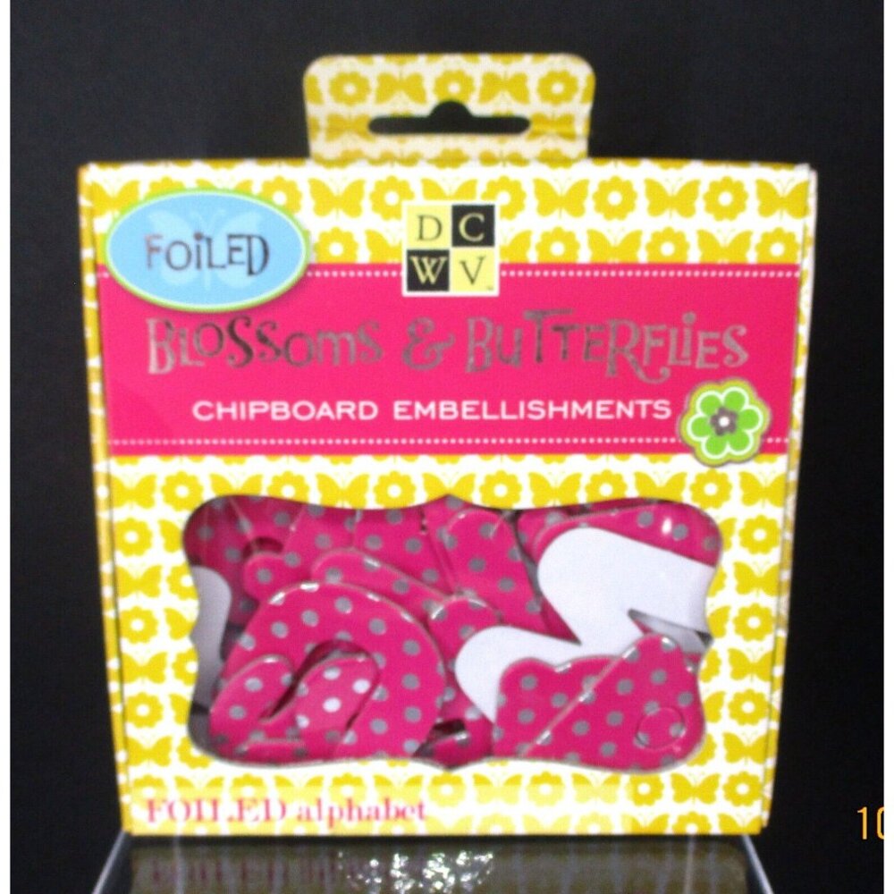 DCWV Blossoms & Butterflies Foiled Alphabet, Chipboard Embellishments, New